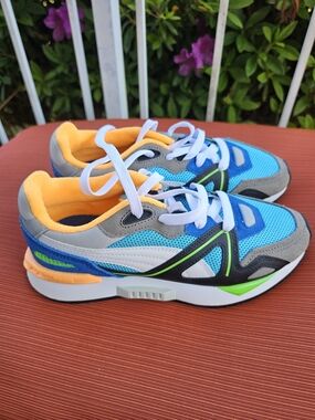 Puma Kids Blue Gray and Orange Athletic Sneakers